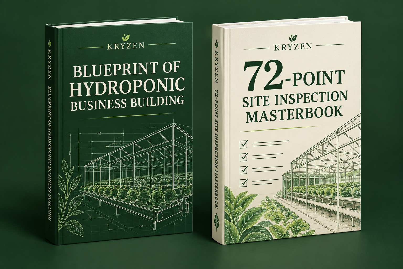 Two Kryzen books: Blueprint of Hydroponic Business Building and 72-Point Site Inspection Masterbook
